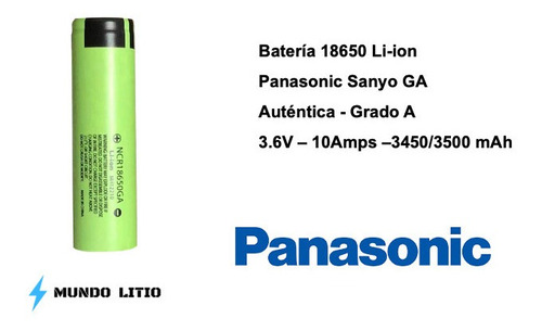 Batería Pila 18650 Li-ion - Sanyo Ga - 3500mah - 10a - 3.6v