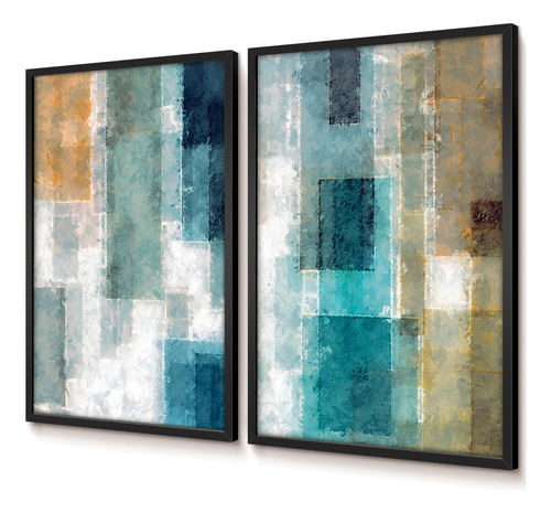 Quadro Decorativo Abstrato Sala Quarto Duo Textura Azul Bege