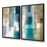 Quadro Decorativo Abstrato Sala Quarto Duo Textura Azul Bege