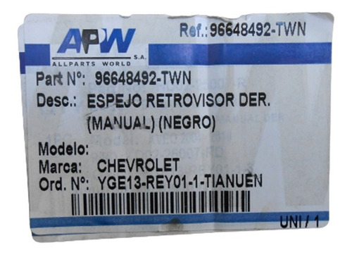 Retrovisor Derecho Chevrolet Aveo 07 13 Ls Lt Foto 4