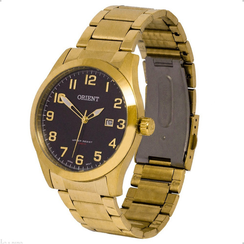 Relogio Pulso Orient Dourado Fundo Preto Numero Prova Dagua