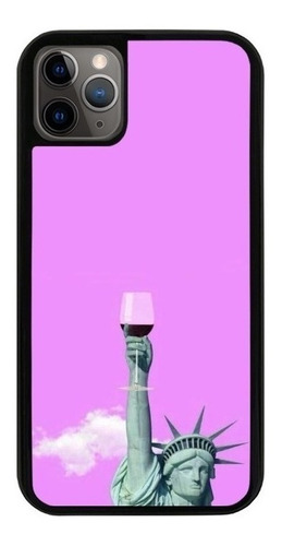 Funda Uso Rudo Tpu Para iPhone Estatua Libertad Vino Copa