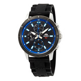 Reloj Orient Hombre Caucho Negro Azul Fecha 50mts Fuy03004b