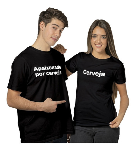 Kit Casal 2 Camisetas Personalizadas Cerveja Casais Frase