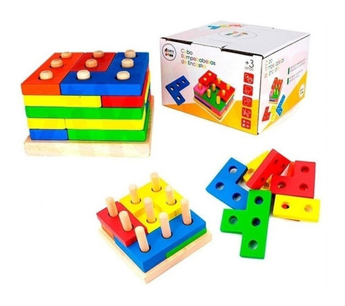 Cubo Rompecabezas Encastre Tetris Ingenio Didáctico Madera