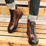Botas Vintage De Piel Sintética Para Hombre, Zapatos De Cuer