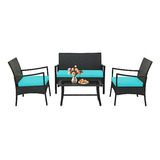 Conjunto De Muebles De Patio  - 4pcs De Ratán Pe, Sofá Con C