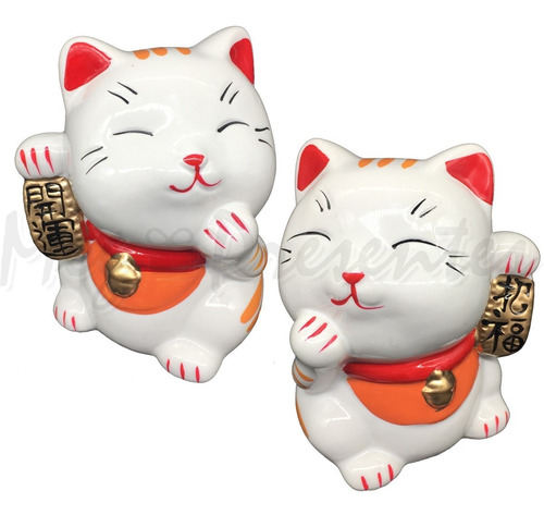 Maneki Neko Casal Gato Da Sorte Da Fortuna Kit 2 Peças (par)