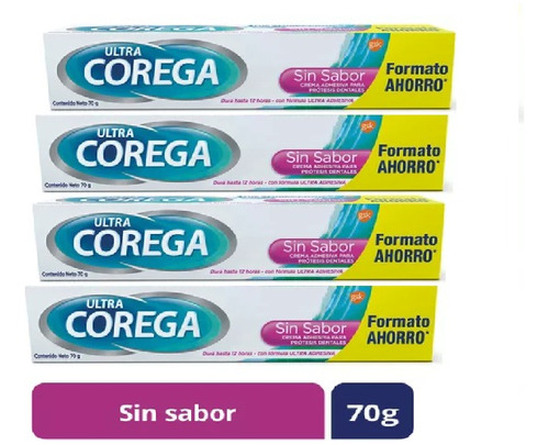 Adhesivo Dental Corega Ultra Crema Sin Sabor 70g Pack 4 Unid