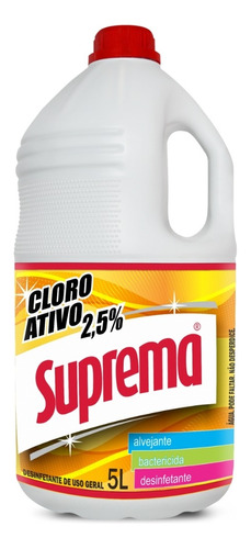 Alvejante Hipoclorito De Sódio Suprema Cloro Ativo 2,5% 5 L