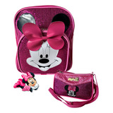 Mochila Minnie Bolsinha Infantil Menina Escolar Passeio Kit2