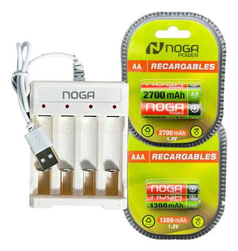 Cargador Usb Para 4 Pila + 2 Aa 2700mah + 2 Aaa 1300mah Noga