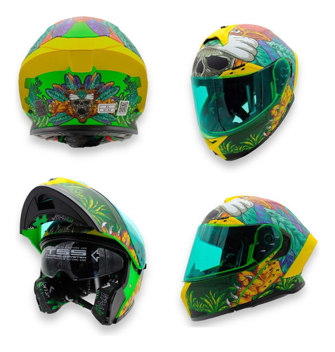 Casco Abatible Half Dot Mica Verde Humo Jaguar Verde