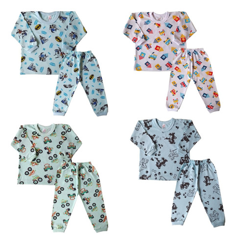 Kit 8 Pçs - Pijama Tamanhos 1, 2 E 3 Anos 4 Blusa + 4 Calça