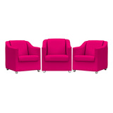 Kit 3 Poltronas Decorativas Para Sala De Espera Corino Cores Cor Pink