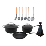 Set 12 Batería Aluminio Total Black Rallador Utensilios