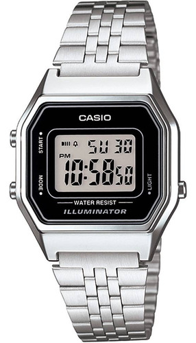 Relógio Casio Feminino La680 Prata/preto Mini Retrô