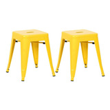 Kit - 2 X Banquetas Baixas Iron Tolix 45 Cm Cor Amarelo