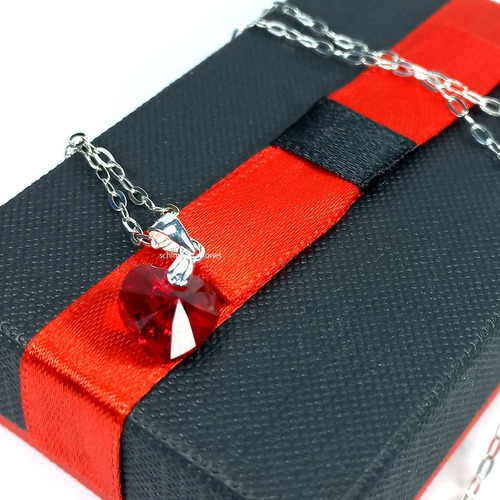 Corazon Cristal  Swarovski ® Rojo En Plata 925 + Cadena Caja