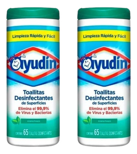 Toallitas Desinfectantes Ayudín Humedas Multiuso X65 Pack X2