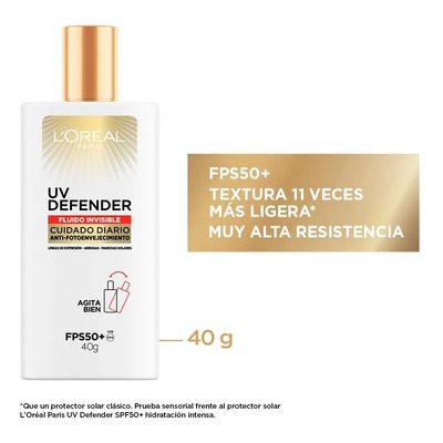 L'Oreal Paris Protector Solar Fluid FPS50+ UV Defender, 40ml | MercadoLibre