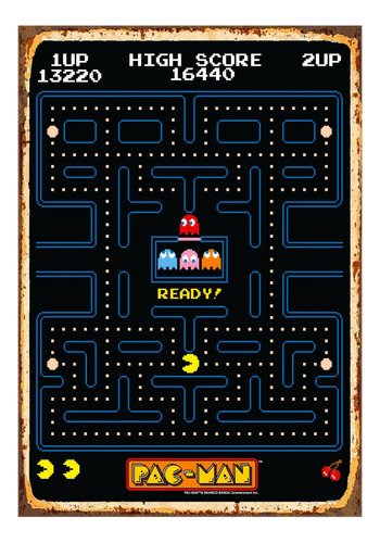 1 Cartel Metalico Letrero Juego Retro Atari Pacman 40x28 Cms