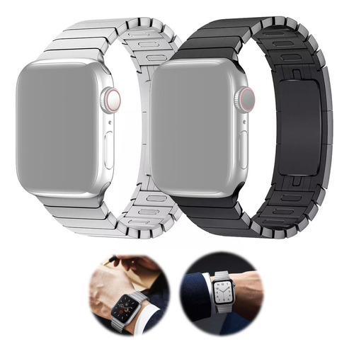 Pulseira Elos Para Apple Watch Aço Tamanho 38/40/42/44mm Cor Da Correia Preto 42/44/45/49 Mm