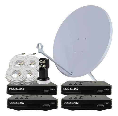 Kit 4 Receptor Digital Midiabox Century Antena 75 Lnbf Cabo