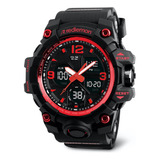 Redlemon Reloj Digital Y Análogo, Deportivo Y Militar, 4 Pantallas, Retroiluminación, Resistente Al Agua, Con Cronómetro, Temporizador, Alarma Y Fecha, Modelo 1155b, Color Rojo