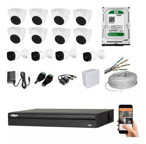 Kit 12 Cámaras De Seguridad Dahua 1080p Hd + Dvr 16 Canales 