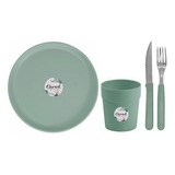 Set X16 Pzs Vajilla Postre Vasos Cubierto Carol Fusion Verde