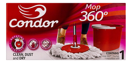 Mop Condor 360° Vermelho Spin Limpa Roda Pé