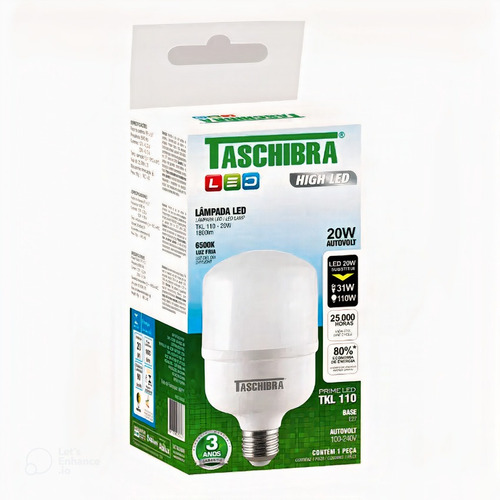 Lâmpada High Led Tkl 110 20w Bivolt Bocal E27 Taschibra Cor Da Luz Branco-frio 110v/220v