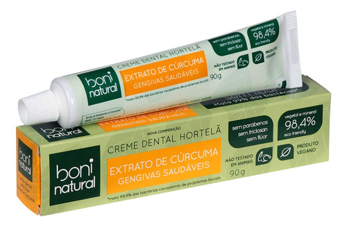 Pasta Dental Dentes Boni Natural Hortelã Cúrcuma Gengiva 90g