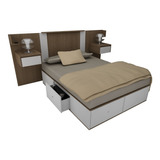 Juego De Dormitorio Cama Multifuncion Cajones Y Respaldo 150