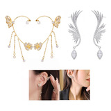 2 Pare Aretes De Oro Mariposas Clip Largos  Alas Ángel Plata