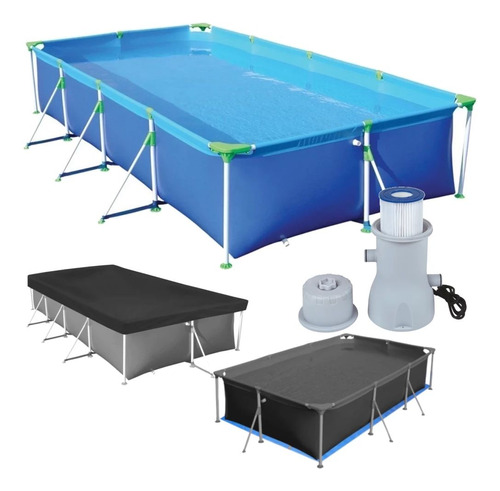 Kit Piscina Retangular 6200 L Com Capa, Forro E Filtro 110v