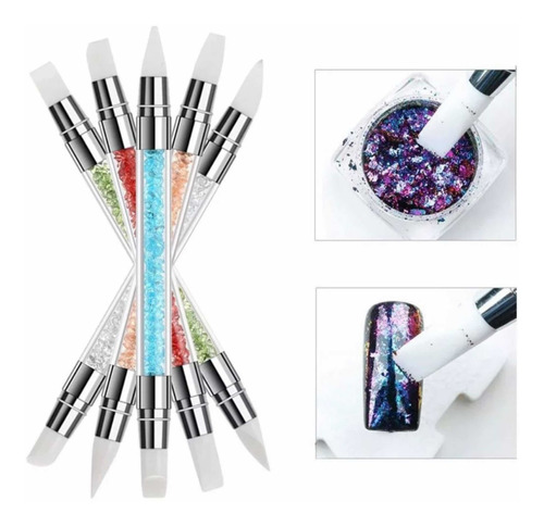 Kit De Pinceles De Silicón Para Uñas Doble Punta Nail Art