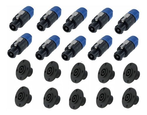 Conector Plug Speakon Kit 20 Unidades 10 Machos + 10 Fêmeas