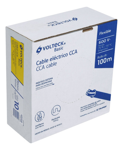 Cable Eléctrico Cal 10 Alucobre 100 M Blanco Volteck Cca-10b 5.26 Mm²