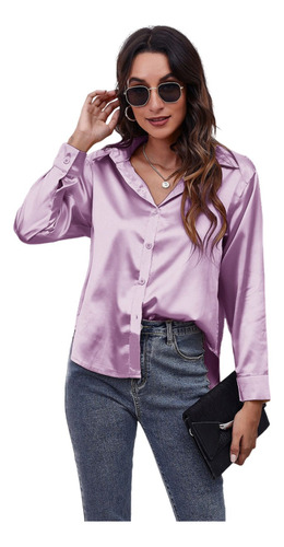 Increíble Cuello V Blusa Satén Moda Casual Elegante Diseños