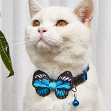 Collar Azul Con Mariposa Para Gato