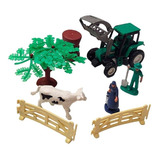 Set De Granja Con Tractor Animales Arbol Y Granjeros 8 Pzas