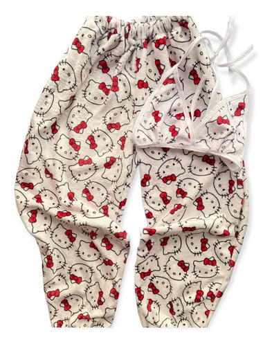 Pijama Kitty Unitalla Conjunto Pantalon Y Top Tela Polar