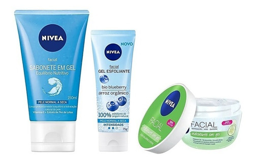 Nivea Gel_esfoliante Blue +sabonete Nutri +hidratante Pepino