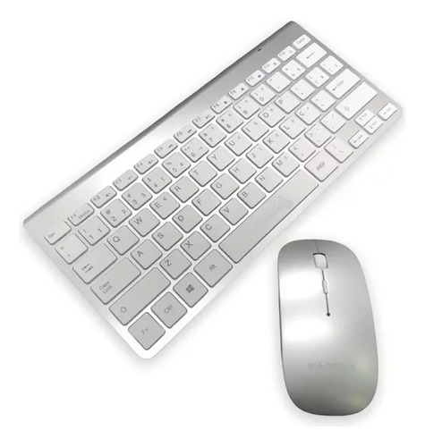 Kit Teclado E Mouse Wireless Wifi Prata E Branco Abnt2