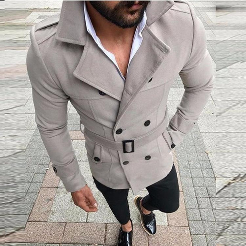 Gabardina Con Doble Botón Para Hombre, Abrigo Largo Con