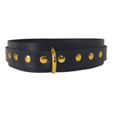 Choker Coleira Gargantilha Feminina Couro Preto Rebite Ouro 