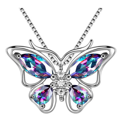 Collar De Plata 925 Mariposa Con Amatista Para Mujer Color Rainbow Butterfly