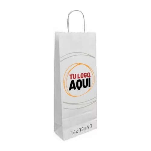 Bolsas Papel Blanco Para Vino Personalizadas X500 - 14x08x40